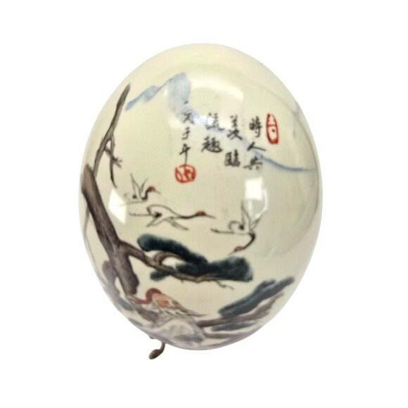 Large Hand-Painted Chinese Porcelain Egg Ornament Decor With Stand JE270 - Picture 2 of 11